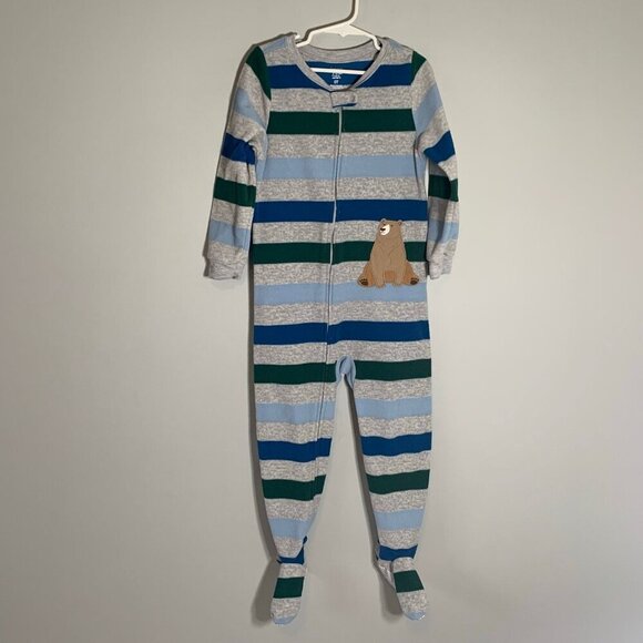 5/$25 Carter's striped bear fleece zipper pajamas jammies pjs footies sleeper - Picture 1 of 5